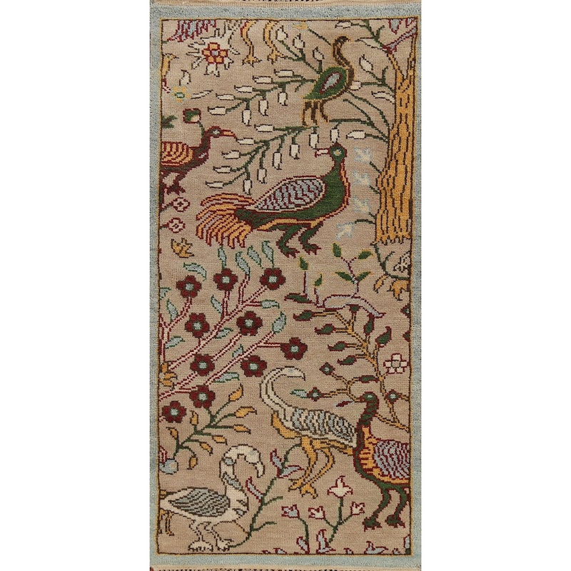 Animals Design Ziegler Indian Accent Rug Handmade Wool Carpet - 2'7"x 6'0"