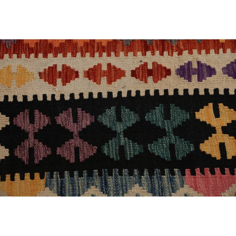 All-Over Geometric Kilim Oriental Large Rug Flatweave Wool Carpet - 10'1"x 15'11"