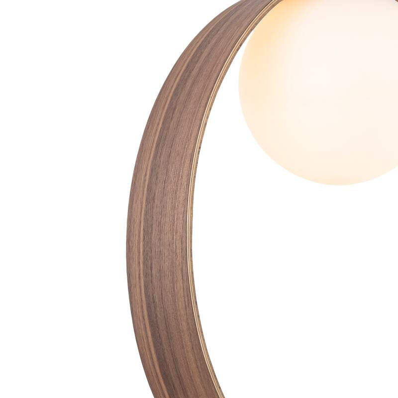 12-in Modern Wood Pendant Light Opal Glass Globe Kitchen Hanging Lamp - Dia.12-in