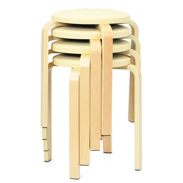 Set of 4 Bentwood Round Stool Stackable Dining Chair with Padded Seat - 15" x 15" x 18.5" (L x W x H)