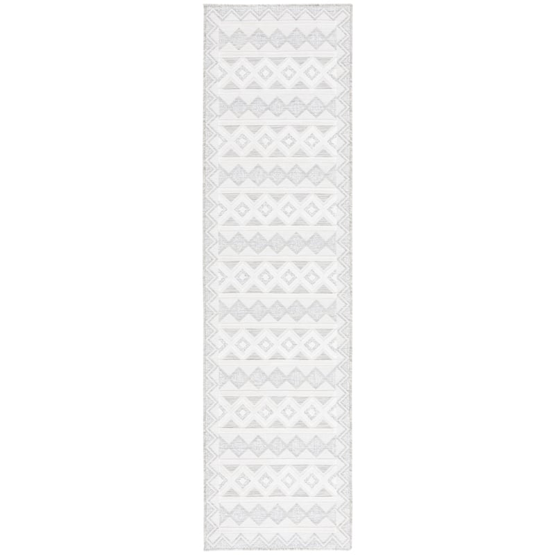 SAFAVIEH Cabana Sadeta Boho Waterproof Patio Backyard Rug - 2' x 8' Runner - Grey/Ivory