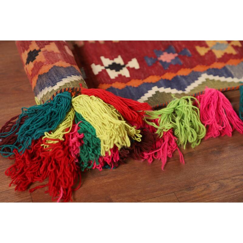 Kilim Qashqai Persian Vintage Rug Hand-Woven Geometric Wool Carpet - 4'6"x 7'7"