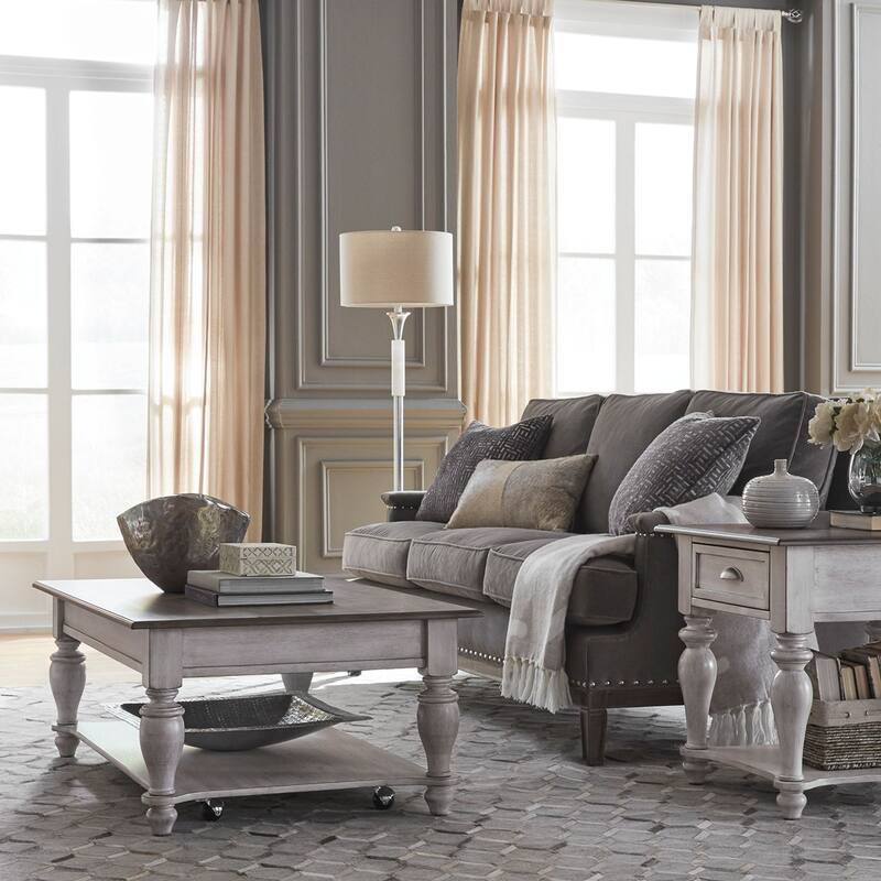 Ocean Isle Antique White & Weathered Pine 3-Piece Cocktail Table Set - Antique White