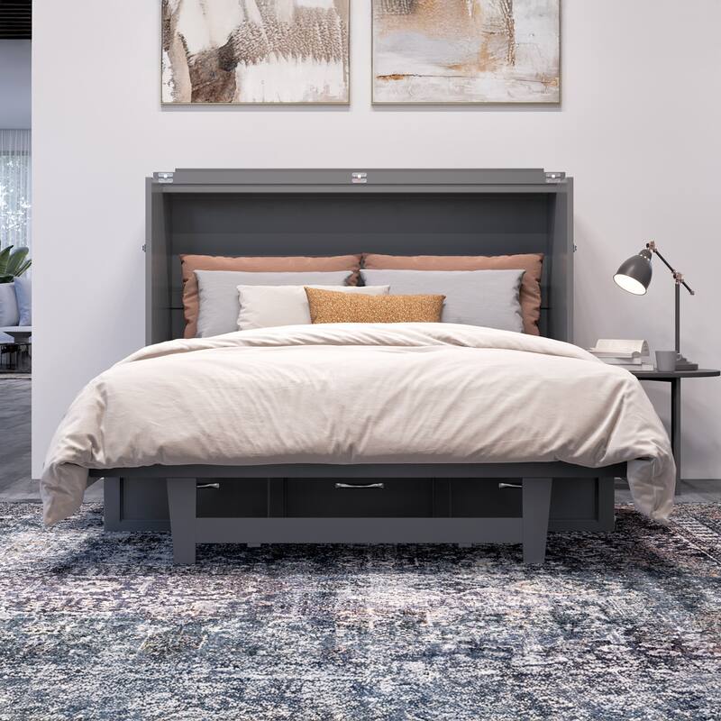 AFI Northfield Murphy Bed Chest with 6" Mattress, Storage Drawer & Built-In Charger