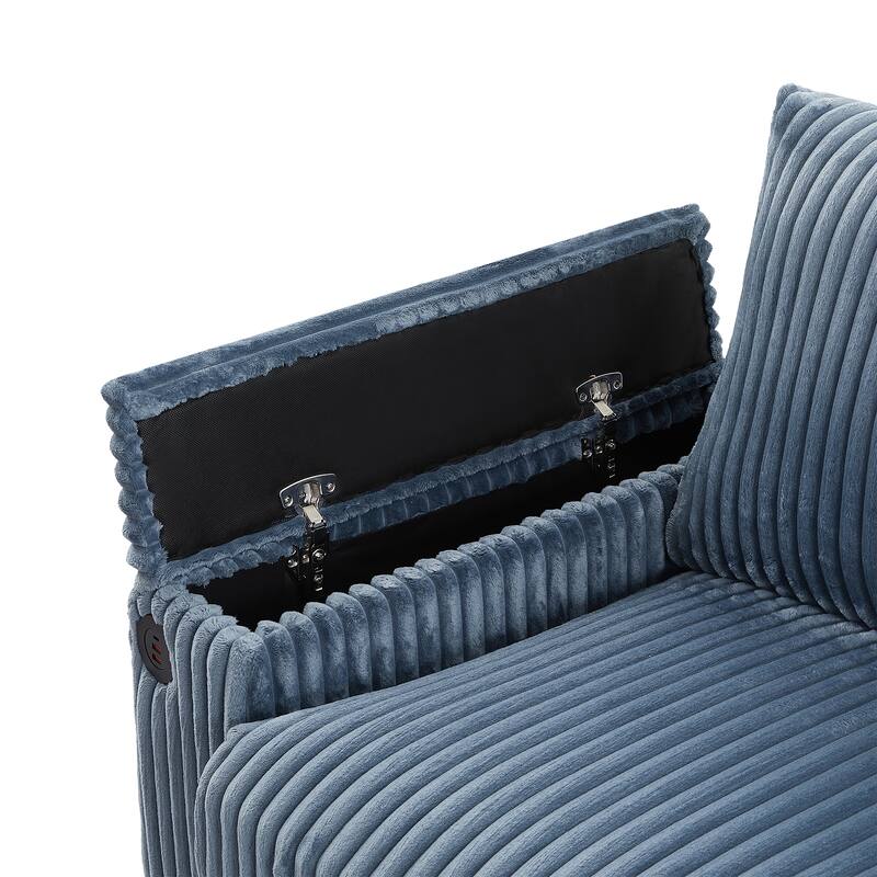 133" Corduroy 4-Seater Sofa with USB Ports, Flip-Top Cup Holders, and Hidden Storage