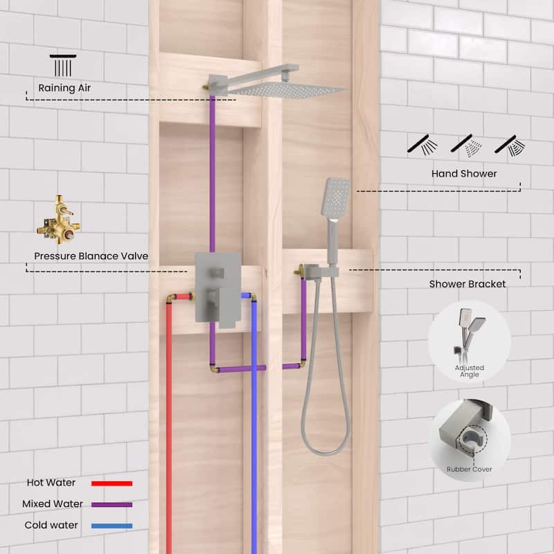 Cube Pressure Balanced 2-Function Shower System with Rough-In Valve