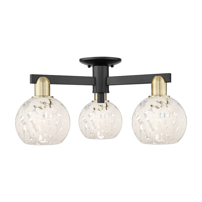Innovations Lighting 716-3F-10-24 White Mouchette Semi-Flush White - Black Antique Brass / White Mouchette