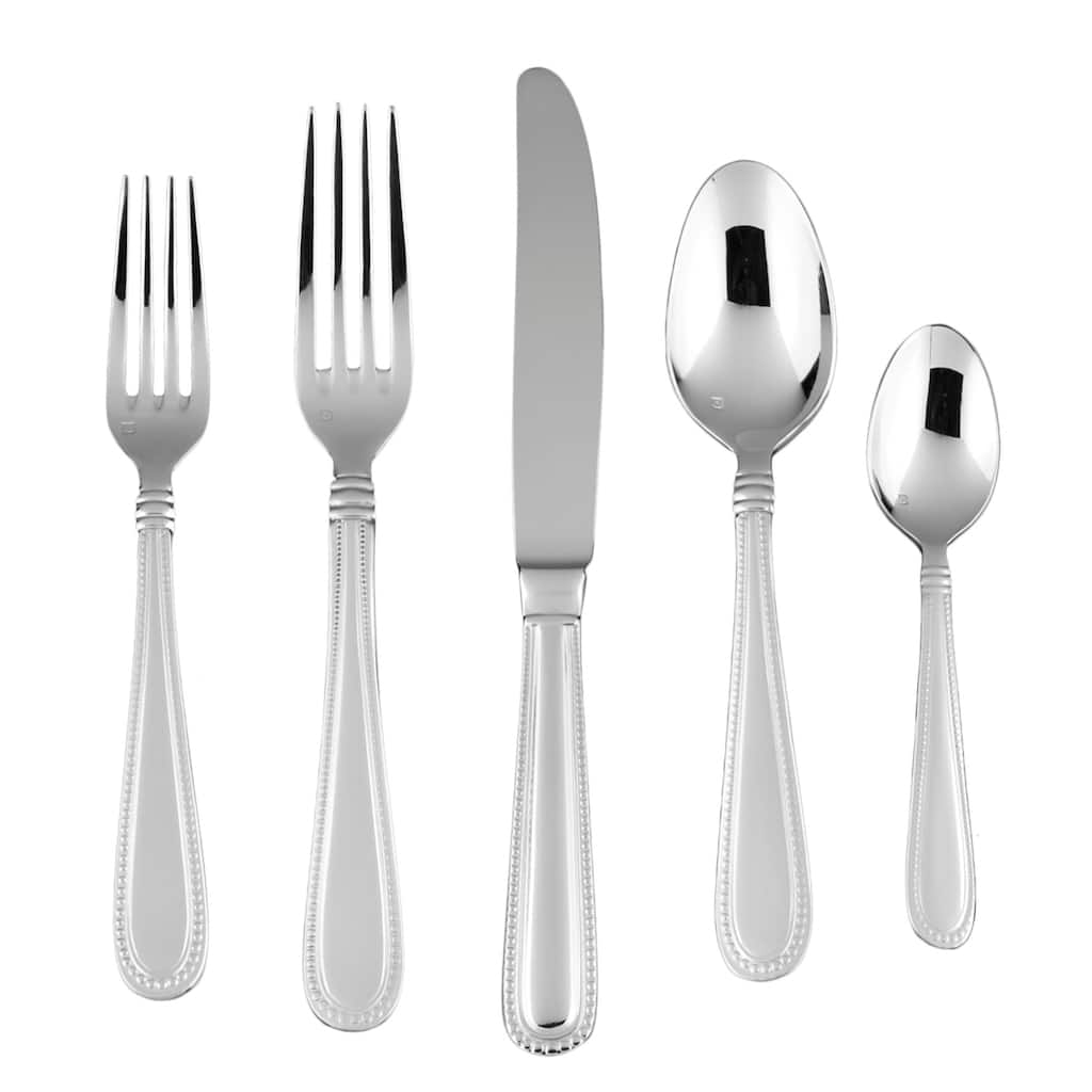 Fortessa Caviar 18/10 Stainless Steel, 5PC Flatware Set (Service for 1), Silver - 5 Piece Set