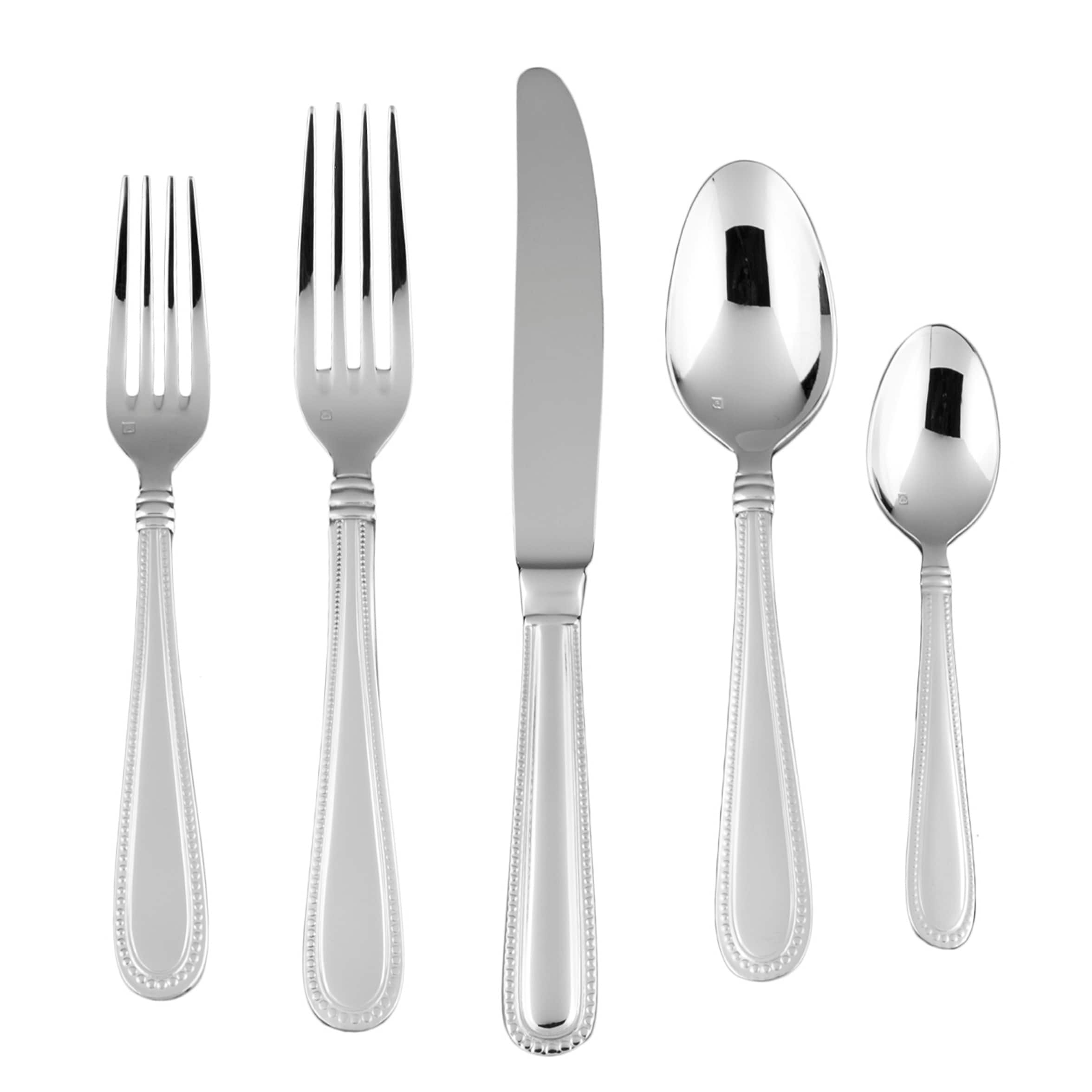 Fortessa Caviar 18/10 Stainless Steel, 5 Piece Flatware Set (Service for 1), Silver - 5 Piece Set