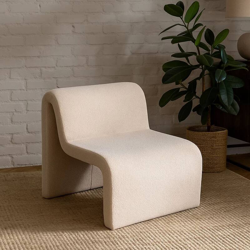 Nena Accent Chair, Armless Design, Camel Brown Looped Shearling Fabric