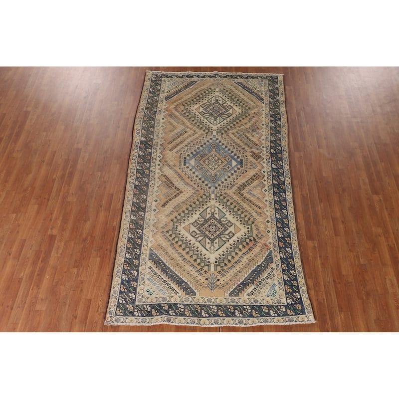 Geometric Bakhtiari Persian Vintage Rug Handmade Peach Wool Carpet - 5'4"x 9'9"