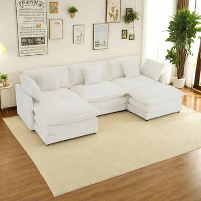 112.6" Corduroy Upholstered U-Shaped Modular Sectional Sofa with Side Storage Pockets