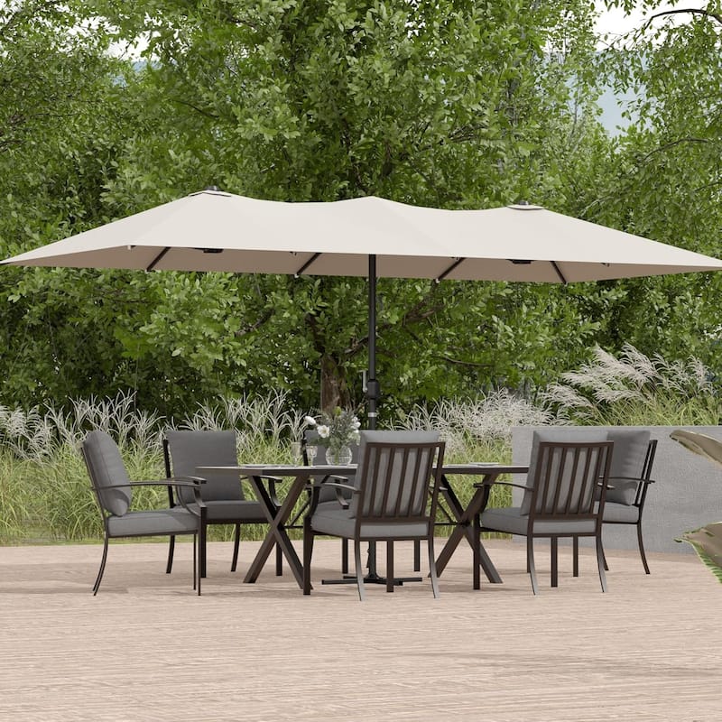 Kullavik 8 Pieces Outdoor Dining Set with 6 Single Chairs, X-Leg Table and Double-Sided Umbrella