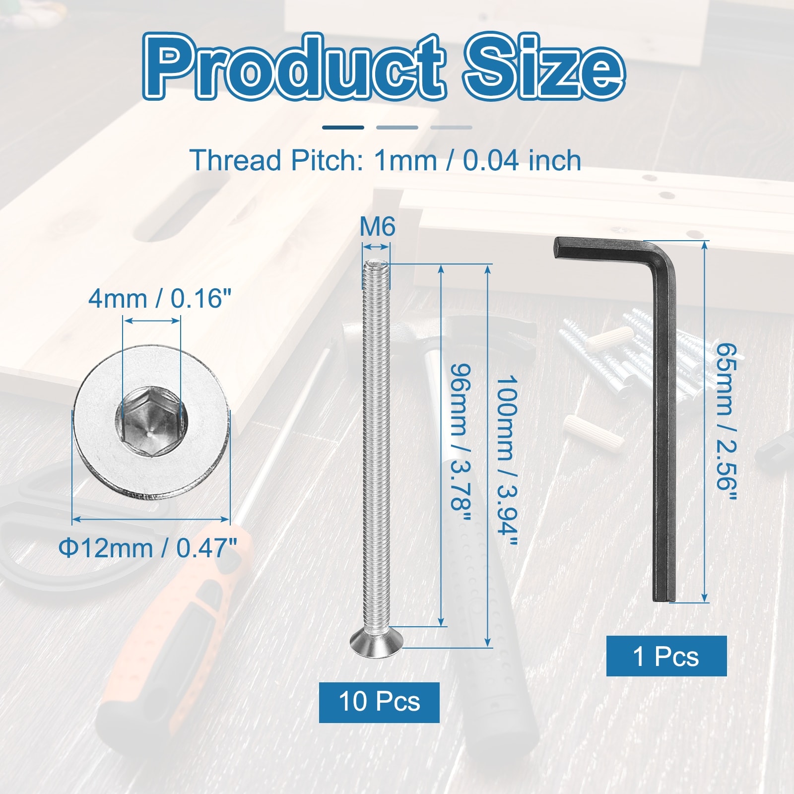 Flat Head Socket Cap Bolts Screws Stainless Steel Full Thread Hex Drive Countersunk Bolts for Car Bike Ship Assembly