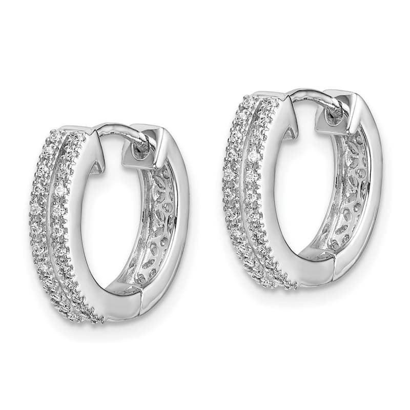 Curata 14k White Gold Diamond Hinged Round Hoop Earrings - 13x13mm Wide 3mm Thick