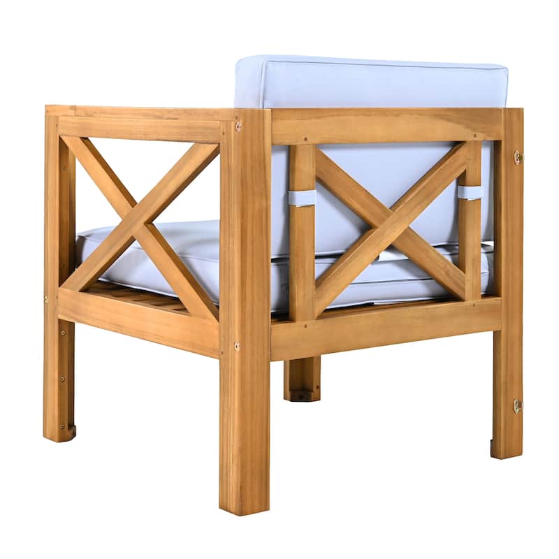 5 Piece Outdoor Patio Furniture Set, All Weather Outdoor Conversation Set, Wooden Sectional Sofa Set with Coffee Table