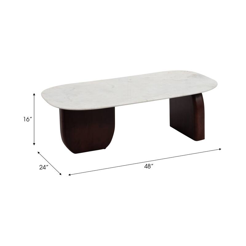 Sagebrook Home Modern Marble and Wood 16"H Abstract Oval Coffee Table - 48" x 24" x 16"