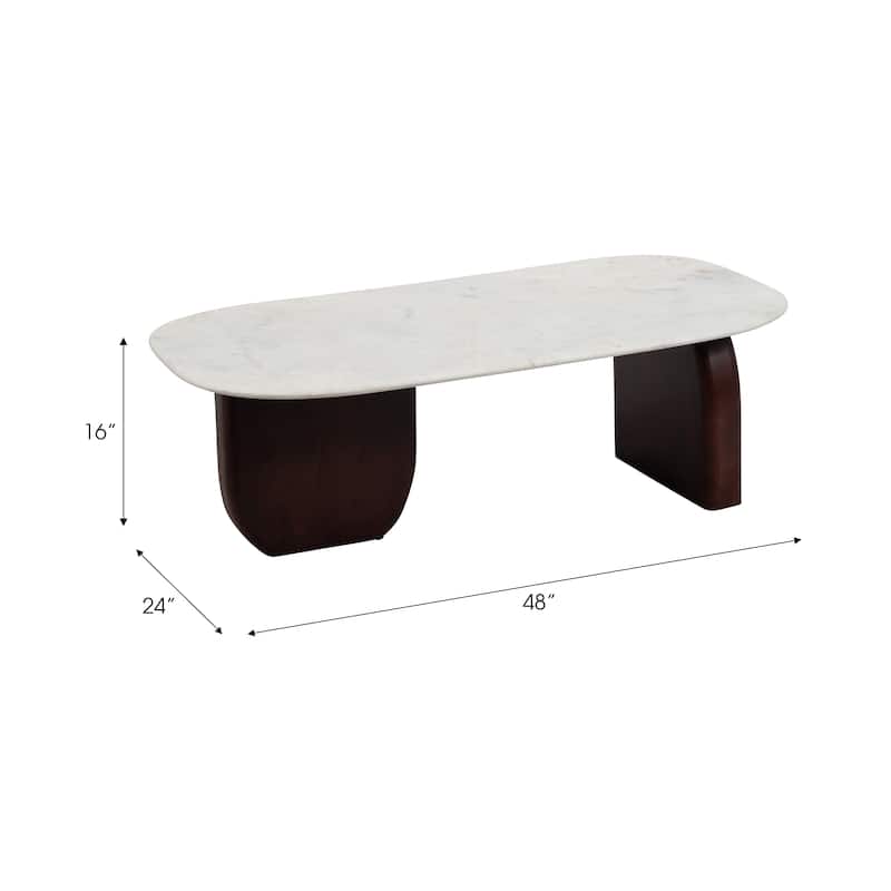 Sagebrook Home Modern Marble and Wood 16"H Abstract Oval Coffee Table - 48" x 24" x 16"