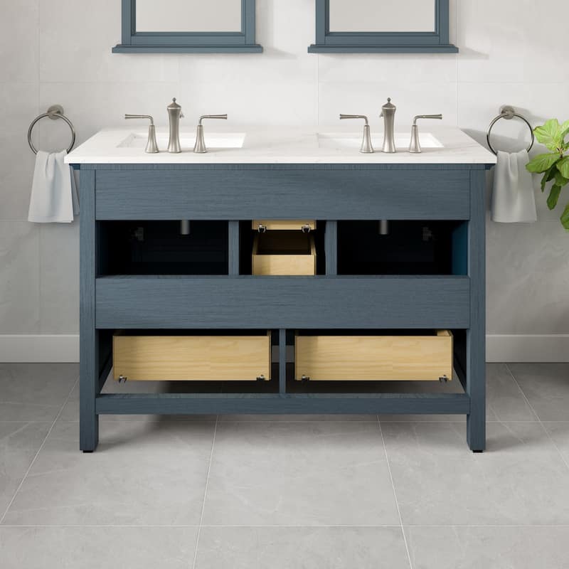 Eviva Britney 48"W Ash Blue DS Bath Vanity with Carrara Quartz Top