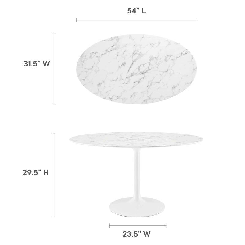 Oval Artificial Marble Dining Table - White