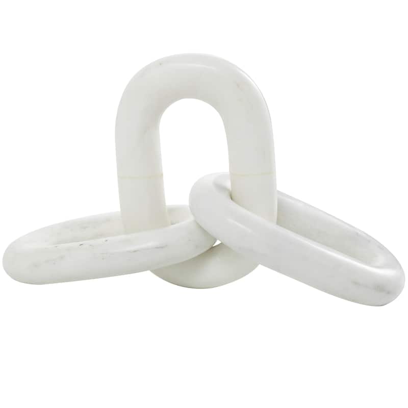 Marble Chain Handmade Geometric 2 or 3 Link Decorative Sculpture - White - Roche River Decor