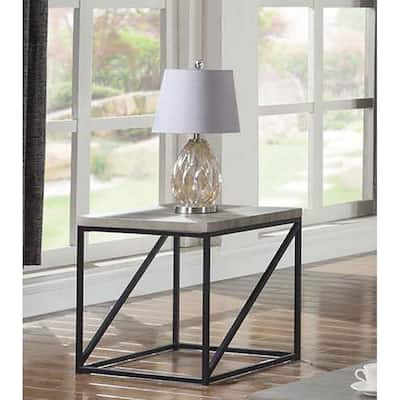 Industrial Style Minimal End Table With Wooden Top And Metallic Base, Gray - 24 H x 23.75 W x 23.75 L Inches
