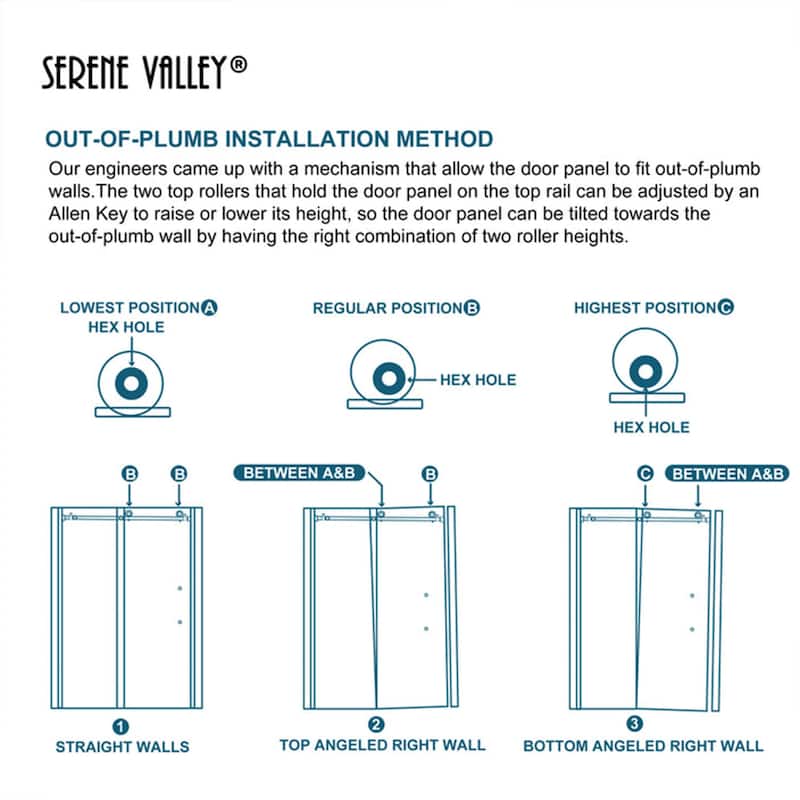 Serene Valley 60 x 66 Inch Square Rail Frameless Sliding Shower Door, Chrome - 181.3