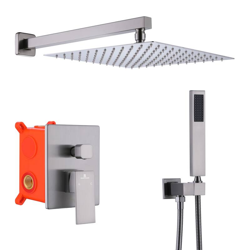 1-Spray Patterns with 2 GPM 10 in. Wall Mount Dual Shower Heads in Brushed Nickel - Brushed Nickel