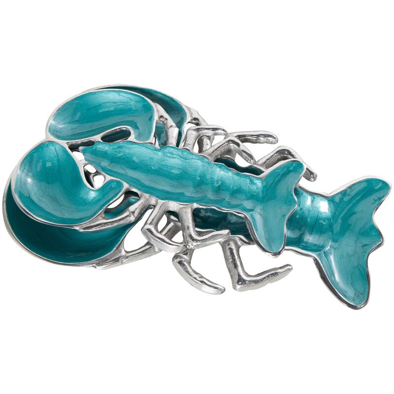 Silver, Blue or Teal Aluminum Enameled Lobster Tray with Silver Metal Exterior (Set of 2)