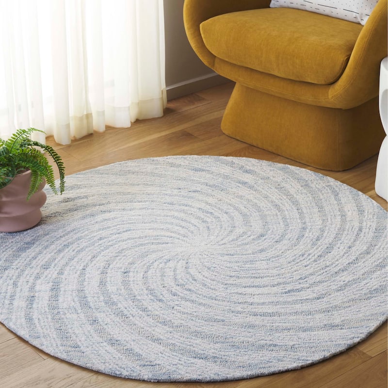 SAFAVIEH Handmade Novelty Blerona Swirl Wool Rug - Blue/Grey - 6' Round