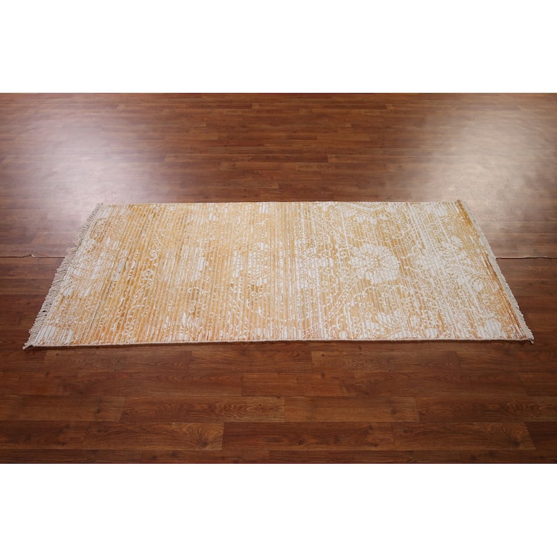 Gold Abstract Oriental Modern Accent Rug Handmade Wool Carpet - 2'7" x 6'3"