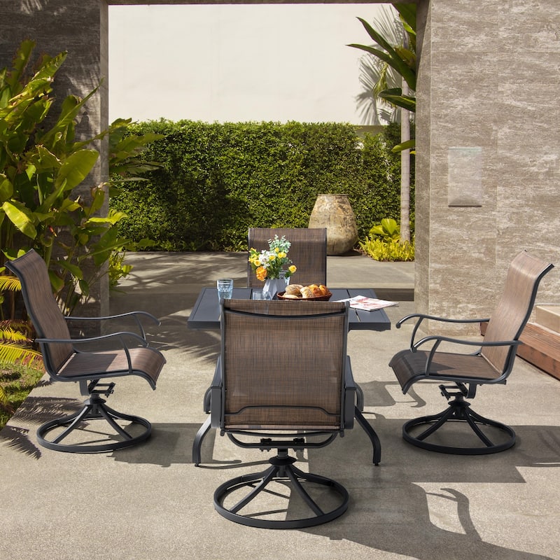 Nuu Garden Patio 5-Piece Iron Dining Set with Textilene Swivel Chairs