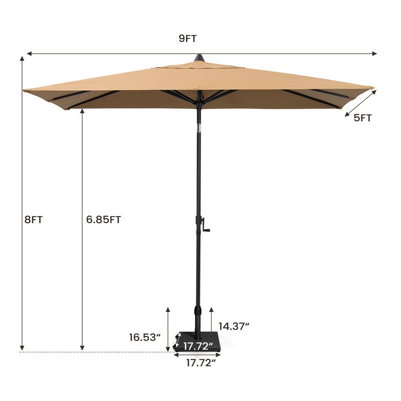 Pellebant Outdoor 9 x 5 FT Patio Market Umbrella Rectangular with Wheels Base