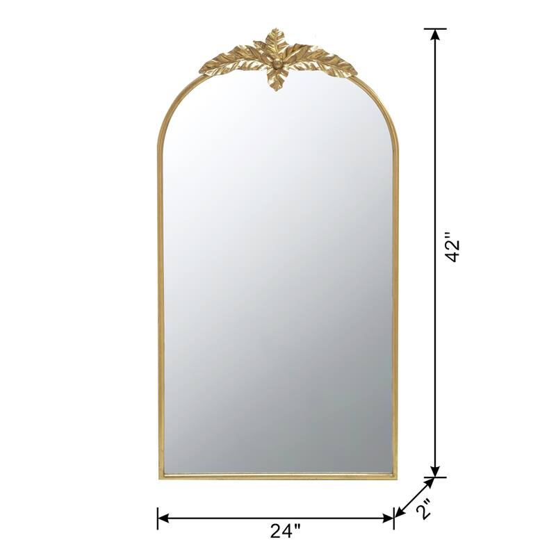 Arched Wall Decor Mirror with Metal Frame - Gold