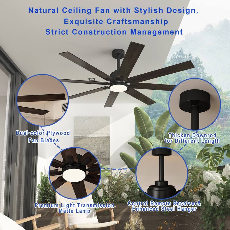 72-Inch Ceiling Fan with Dual-Tone Blades and Dimmable LED Light