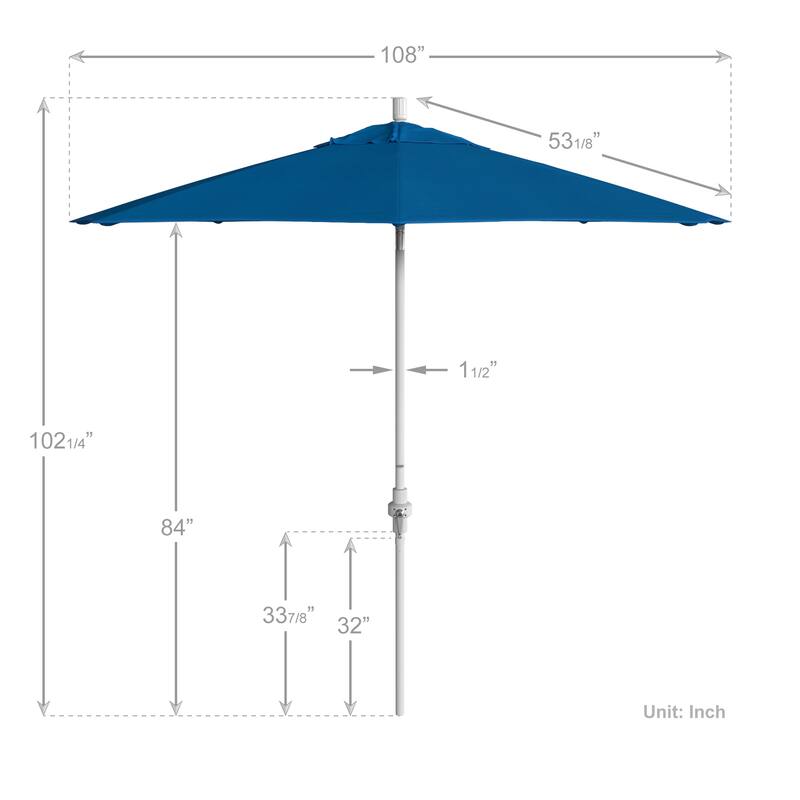 California Umbrella 9' Rd. Aluminum/Fiberglass Rib Patio Umb, Deluxe Crank Lift/Collar Tilt, White Finish, Pacifica Fabric