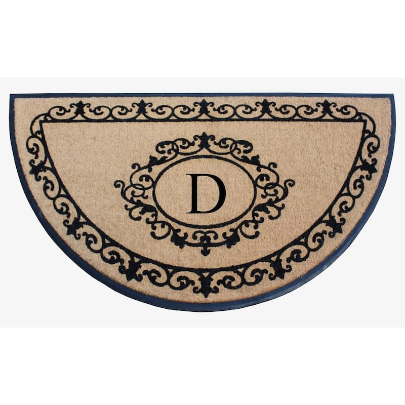 A1HC Natural Coir & Rubber Hand Flocked Thick Durable Monogrammed Doormats, 36" x 72" - Beige Floral - D