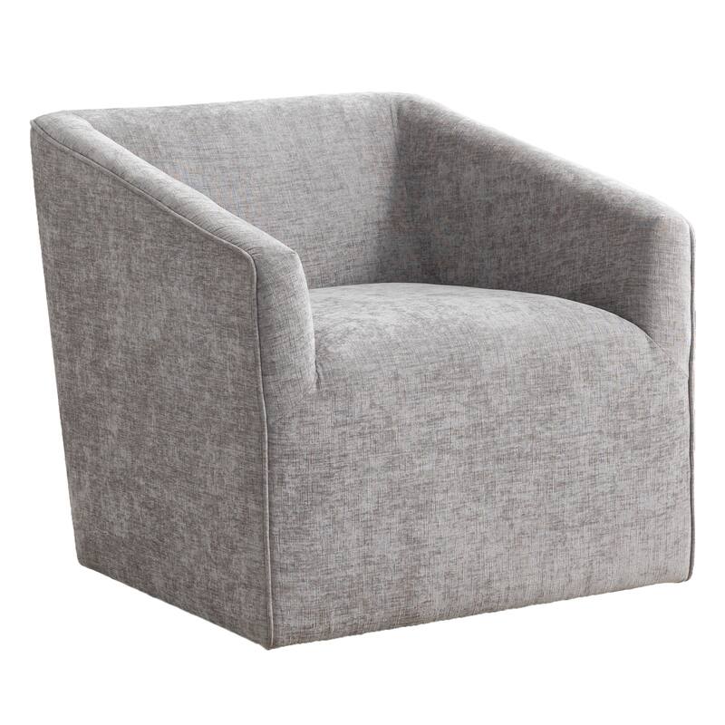 Modern 31" Chenille Upholstered Barrel Arm Chair with 360° Swivel and Round Metal Base