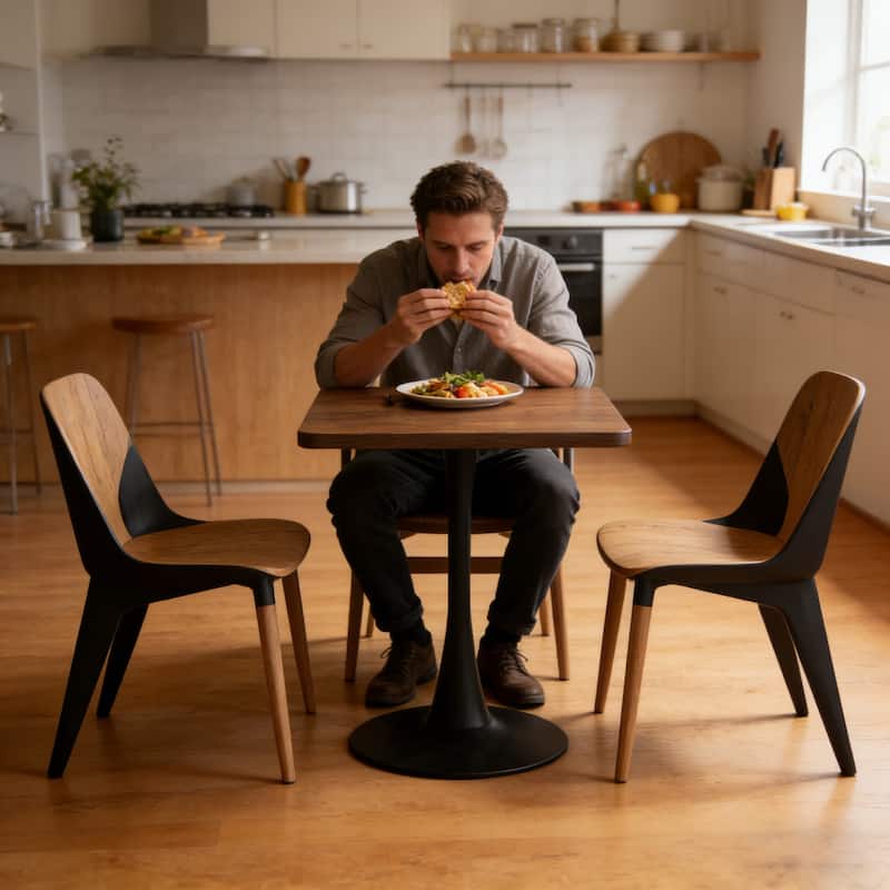Square Dining Table, 23.6" Tulip Table with Thickened Edge Decor Tabletop & Metal Pedestal, Mid Century Modern Bistro Table