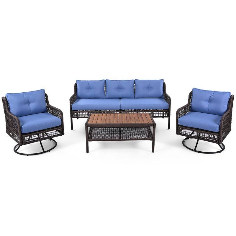 4-Piece Outdoor Conversation Set with Swivel Chairs and Removable Cushions for Comfort
