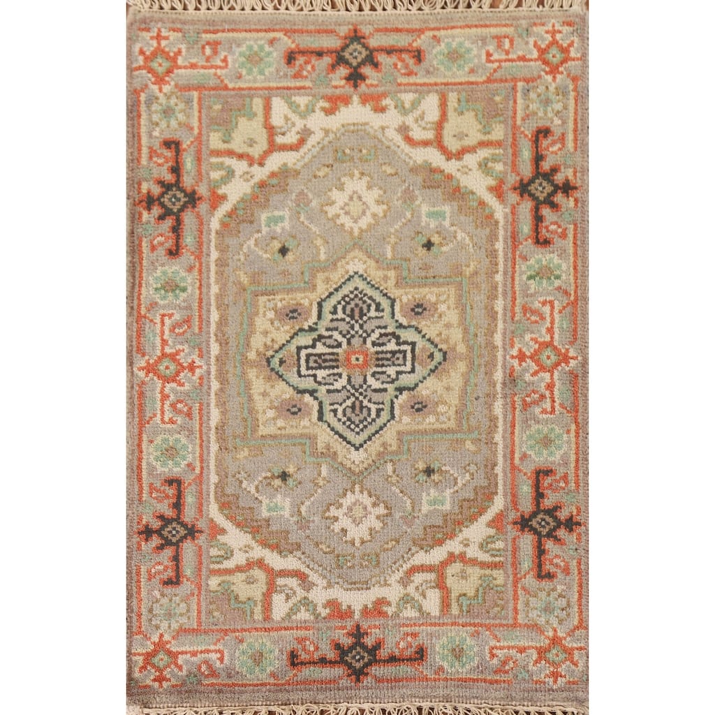 Hand Knotted Oriental 100% Wool Carpet Traditional Medallion Greys & Charcoal Heriz (serapi) Area Rug - 3' 0'' X 2' 0''