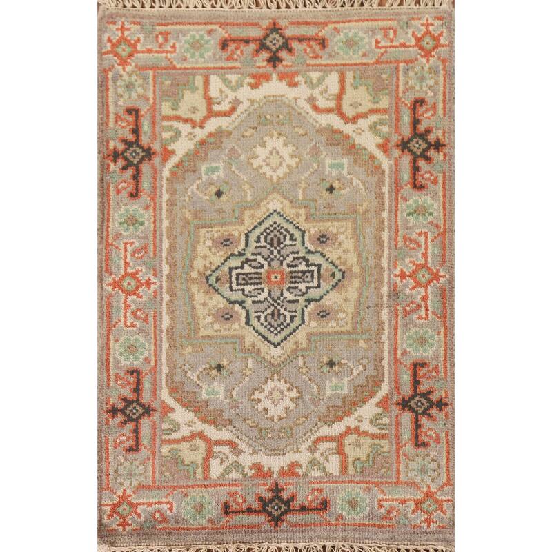 Hand Knotted Oriental 100% Wool Carpet Traditional Medallion Greys & Charcoal Heriz (serapi) Area Rug - 3' 0'' X 2' 0''