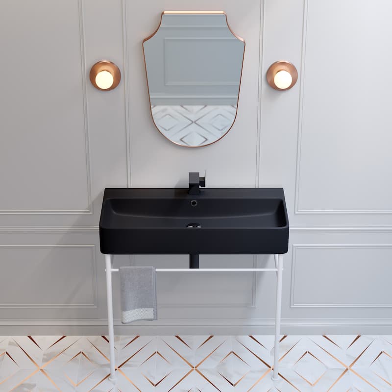 Charme 36 Ceramic Console Sink Matte Black Basin Matte White Legs - 36" x 16" 35"