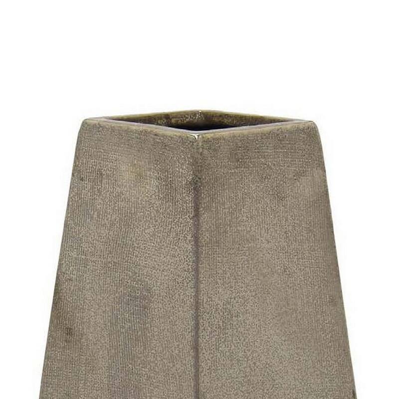 Accent Flower Vase, Geometric Stone Design 20 Inch Silver Gray Ceramic