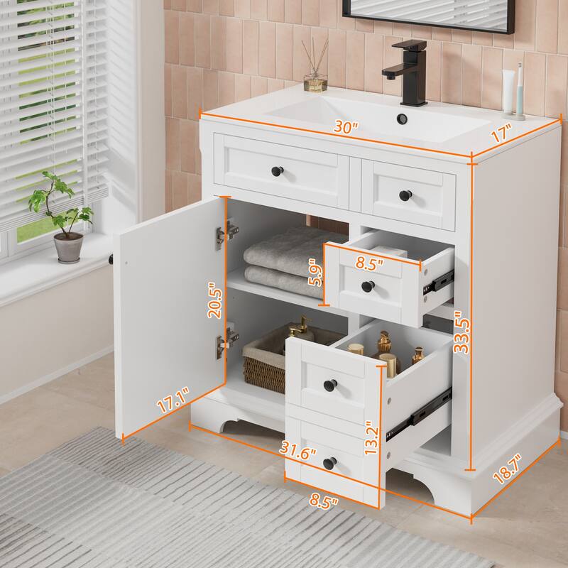 Retro Bathroom Vanity W/ Drop in Sink Combo Cabinet Set