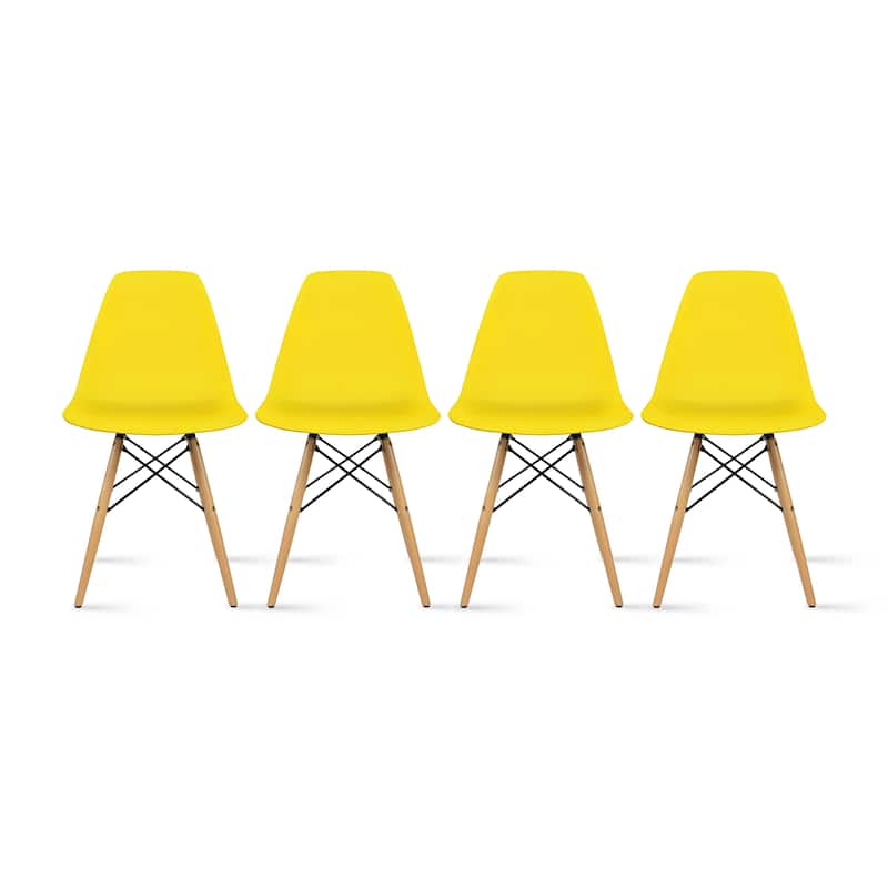 Molded Dining Side Chairs For Kitchen Eiffel Metal Legs Design Bedroom Waiting Room (Set of 4) - Yellow