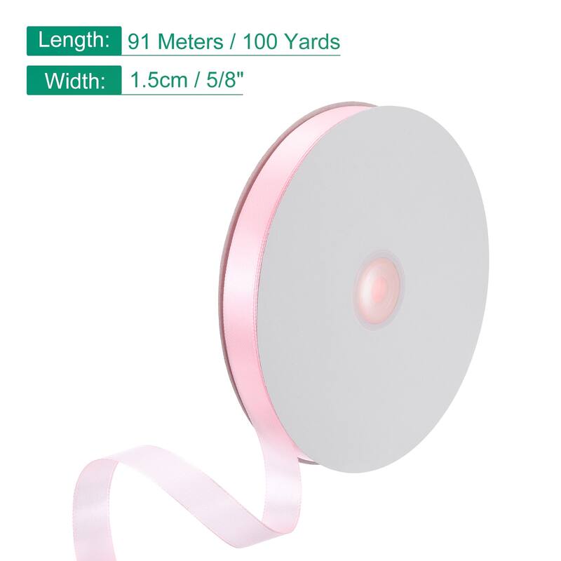 Satin Ribbon, 100 Yards Single Face Polyester Satin Ribbon - Pink - 5/8 Inch