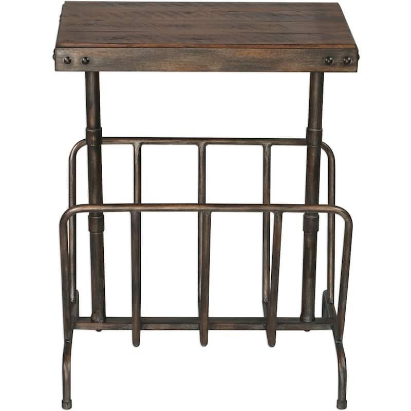 Uttermost Sonora 12" Long Iron and Walnut Wood End Table - Charred Walnut