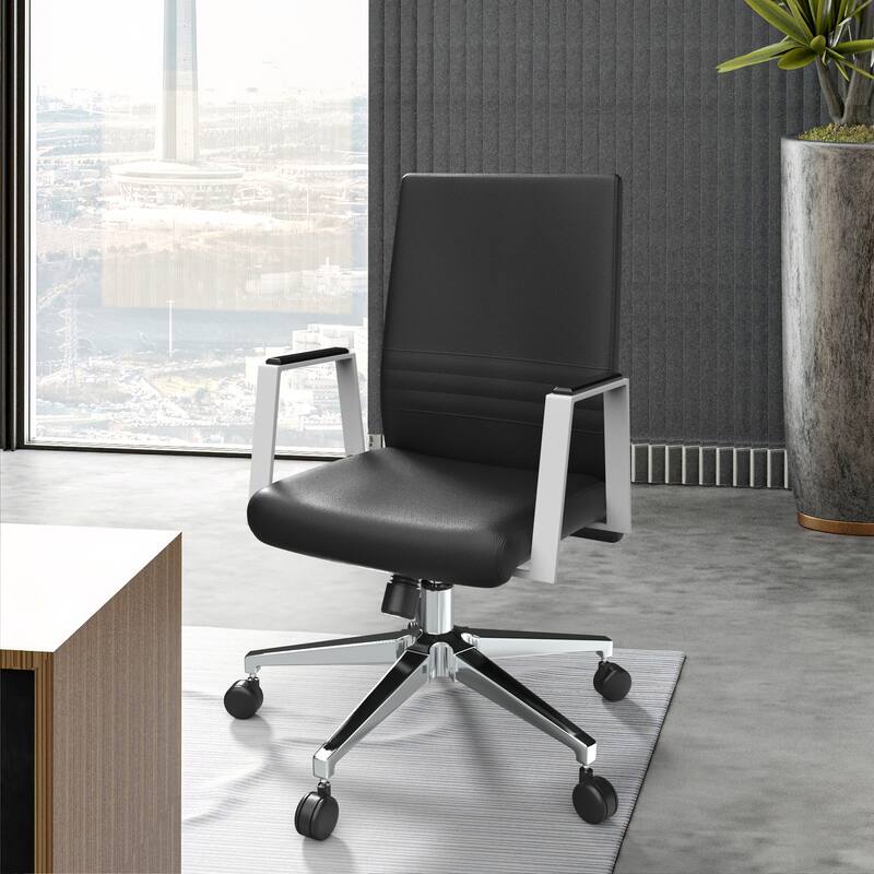 Modern Office Chair with Leather Upholstery & Iron Frame - Swivel Tilt Desk Chair
