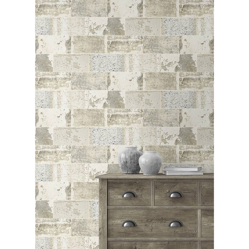 Seabrook Designs Distressed Faux Tile Unpasted Wallpaper